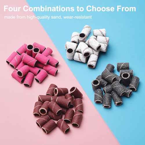 190 Pcs Sanding Bands for Nail Drill, 2 Pcs Nail Drill Bits Set, 80/120/180/240 Grits Nail Sanding Bands for Acrylic Gel Manicures, Pedicures