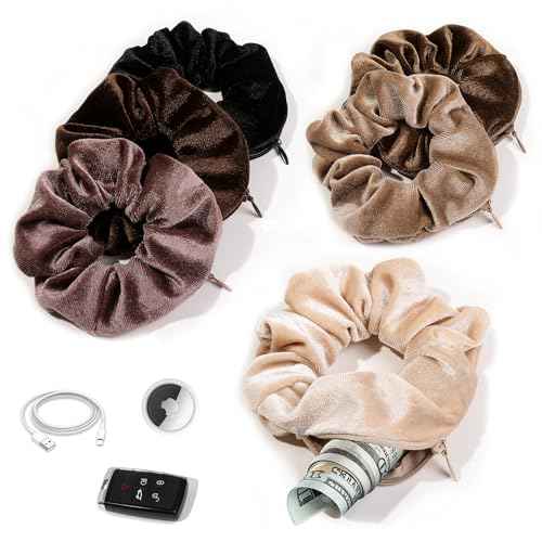 Pocket Scrunchies Hair Ties with Hidden Zipper Stash Scrunchy Ponytail Holder