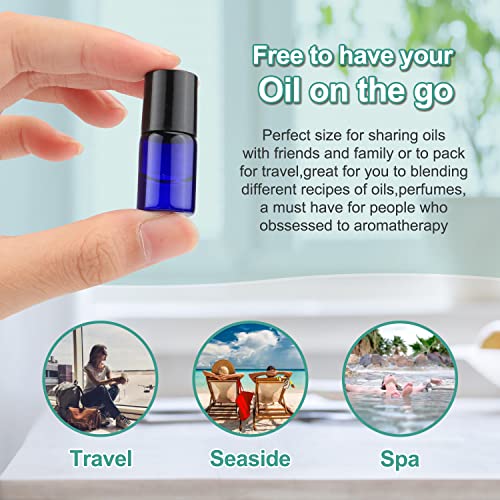 Furnido Pack of 50,2ml (5/8 Dram) Glass Roll on Bottle Mixed Color Sample Test Roller Essential Oil Vials Stainless Steel Roller Balls With Black Cap For Aromatherapy,Perfume Oils-Pipette included
