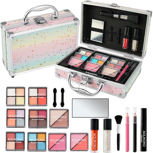 AOLIKOKO All-in-One Makeup Kit with Train Case & Brushes