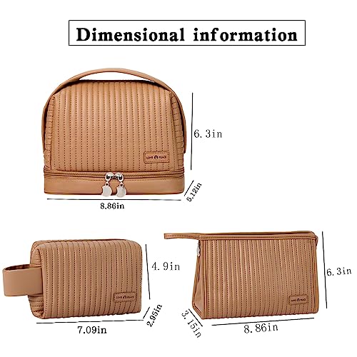 Women's Cute Cosmetic Bags Travel Toiletry Bag Waterproof Leather Cosmetic Bag Set with Handle Zipper Portable Makeup Bags Storage Bag On-the-Go Cosmetic Bag£¨Brown£©