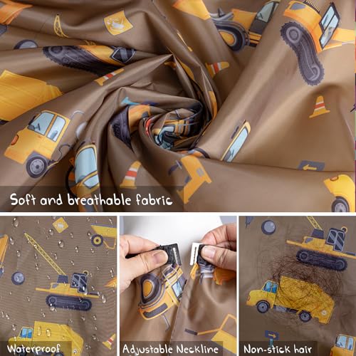 Gealaek Construction Site Kid Cape 55x40in with Neck Duster Brush Set (Brown) – For Boys & Girls