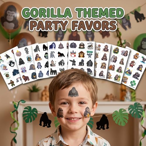 96 Pcs Gorilla Temporary Tattoos Safari Animal Party Favors