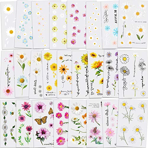 Konsait 25 Sheet Flower Temporary Tattoos - Waterproof Body Art Stickers