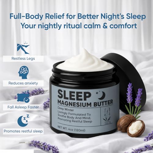 Deep Winter Magnesium Butter for Sleep - Magnesium Butter with Bitter Orange, Clary sage, Ginger, Cardamom, Nighttime Magnesiumlotion for Leg, Foot 4oz