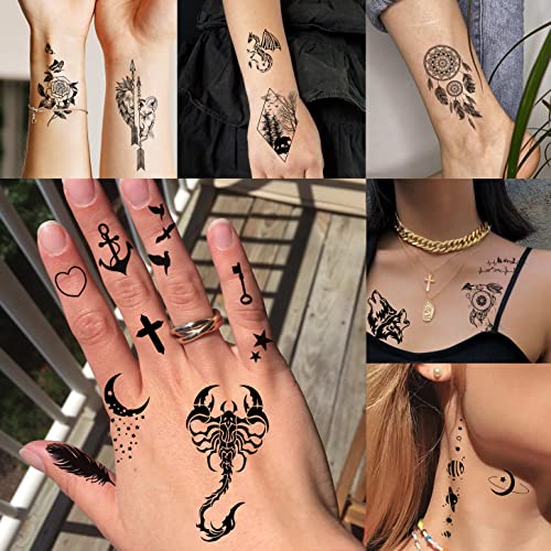 52 Sheets Temporary Tattoos for Men Women Kids Black