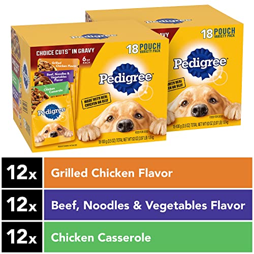 Pedigree Choice Cuts In Gravy Dog Food 18-Count Chicken Casserole Variety Pack, 3.5 oz Pouches (Pack of 2)