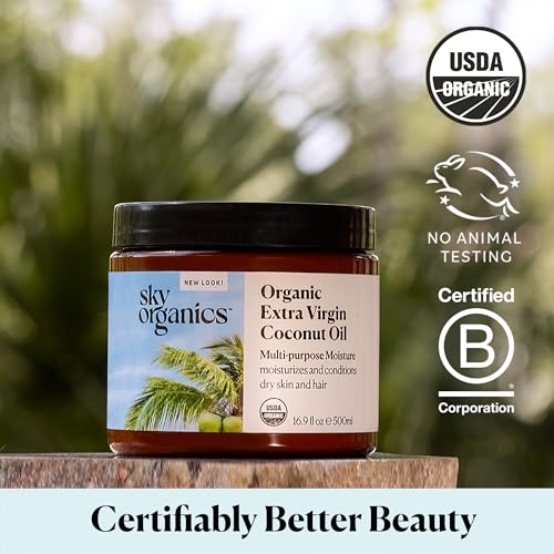 Sky Organics - Multipurpose Organic Coconut Oil for Skin & Hair, 16.9 fl oz - Extra Virgin Hair Oil & Body Moisturizer - Vitamins, Antioxidants & Fatty Acids - Vegan, Cruelty Free