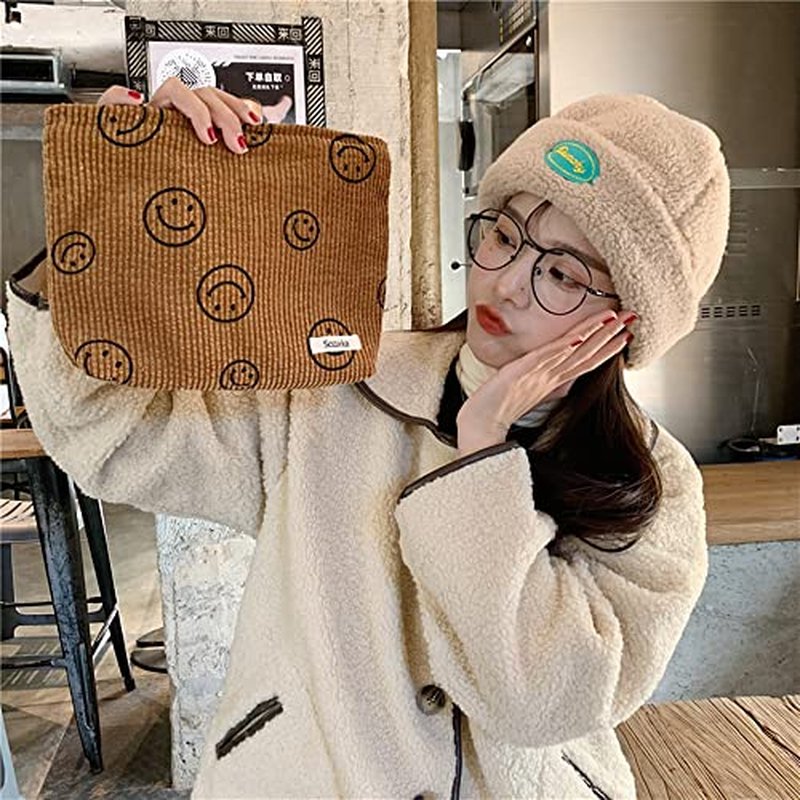 Corduroy Cosmetic Bag for Women - Makeup Organizer Pouch Brown