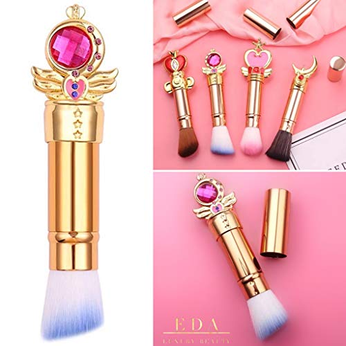 Angled Retractable Makeup Brush With Cover - Liquid, Cream, Powder, Foundation, Blush, Bronzer - Premium Bristles Contouring & Blending Skin, Portable Vegan Face Kabuki Brush, Royal Diamond