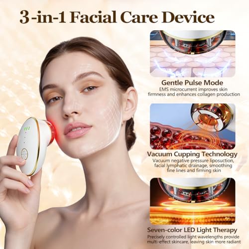Jaxbo 3-in-1 Microcurrent Facial Device with LED Light Therapy for Skin Tightening & Depuffing