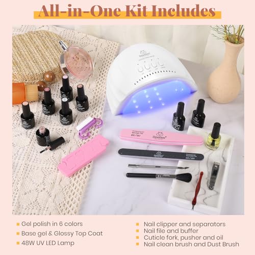 Beetles Gel Nail Polish Kit with UV LED Lamp - 6 Colors Starter Set