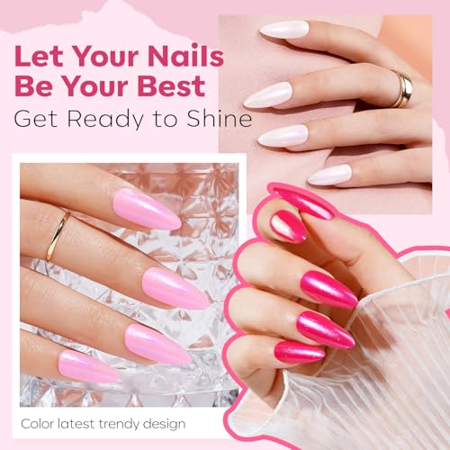 modelones Nail Polish 6 Colors Hot Pink White Nude Pink Nail Polish Set Shimmer Light Pink Pearl Summer Quick Dry Finger Nail Polish Bulk Manicure DIY Nail Art Salon Home Gift For Women