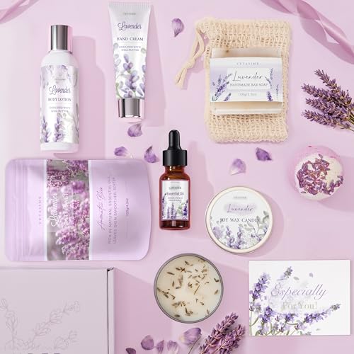 Lavender Spa Gift Basket for Women - Bath & Body Self Care Set