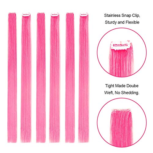 Colored Clip in Hair Extensions 20" 10pcs Straight Fashion Hairpieces for Party Highlights Pink