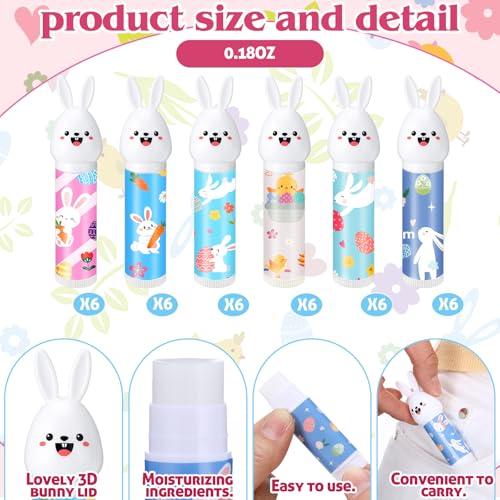 Loopeer 36 Pcs Easter Gifts Bulk Bunny Lip Balm Beeswax Moisturizing 0.18 oz Spring Basket Stuffers Christian Church Party Favors Easter Egg Goodie Bag Fillers for Women Adult Employee Coworker