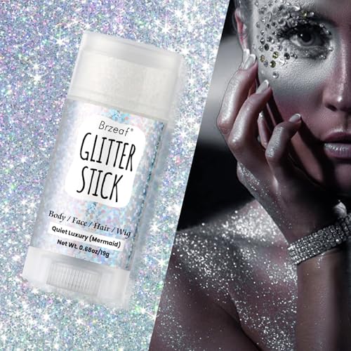 Brzeaf Waterproof Mermaid Glitter Stick, Shimmery& Long Lasting, Hair Eyeshadow Face Body Glitter, Singer Concert Music Rave Festival, Glitter Stick Makeup for Women Men