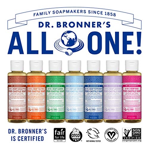 Dr. Bronner's - Pure-Castile Liquid Soap (Lavender, 4 ounce) - Made with Organic Oils, 18-in-1 Uses: Face, Body, Hair, Laundry, Pets and Dishes, Concentrated, Vegan, Non-GMO