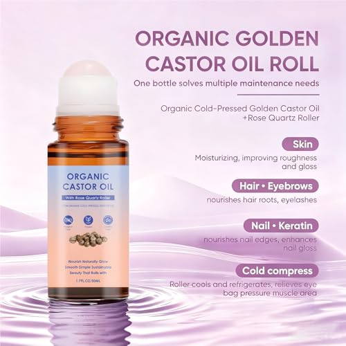 Omexry 2PC Organic Cold-Pressed Castor Oil Rose Quartz Roller for Skin Hair & Body