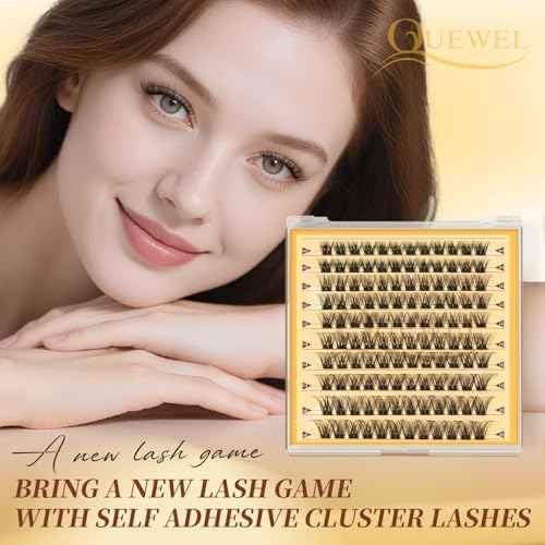 QUEWEL Self-Adhesive-Lash Clusters, 120 Pcs Pre-Glued-Eyelashes Clusters, 10-16MM Strong Hold Self Adhesive Lashes, D Curl Press On Lashes No Glue Needed DIY Lash Extensions at Home(DH-MJ02)