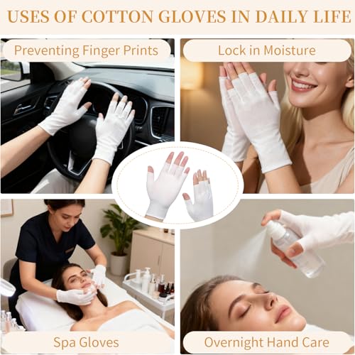 Clofiak 100% Cotton White Fingerless Gloves for Eczema & Moisturizing (3 Pairs)