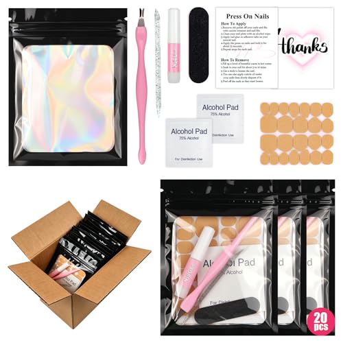 Press On Nail Prep Kit – 20 Pre-Packaged Sets with Cuticle Tool & Glue