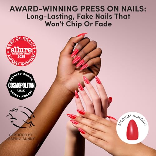 Glamnetic Glazed Red Press On Nails Medium Almond 30pc