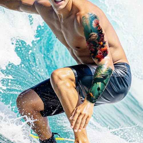 Tazimi Temporary Tattoo for Women Men 12 Sheets Realistic Half Arm Fake Tattoos 8 Sheets Tiny Waterproof Ocean Sea Animal Tattoos Stickers for Adults Kids