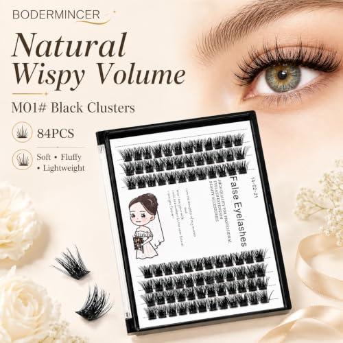 Bodermincer Wispy Lash Clusters 84pc D Curl Eyelash Extensions