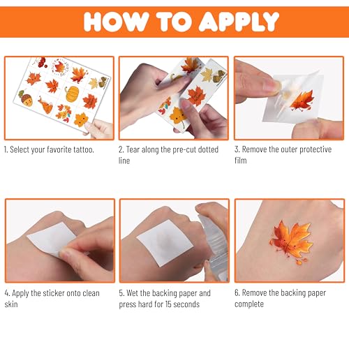 96 Fall Temporary Tattoos for Kids - Autumn Leaves & Pumpkins