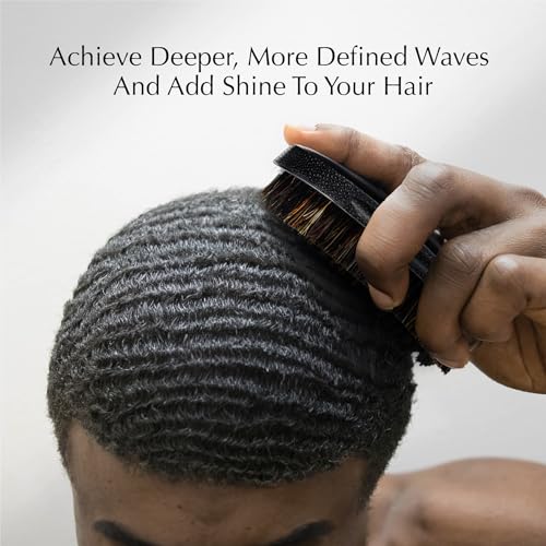 Red by Kiss Premium Pocket Wave Bow Wow Curved Palm Brush ? Boar Bristles for 360 Waves, Curved Design for Precision Control, Ideal for Coarse, Curly, Short Hair & Fades (Medium)