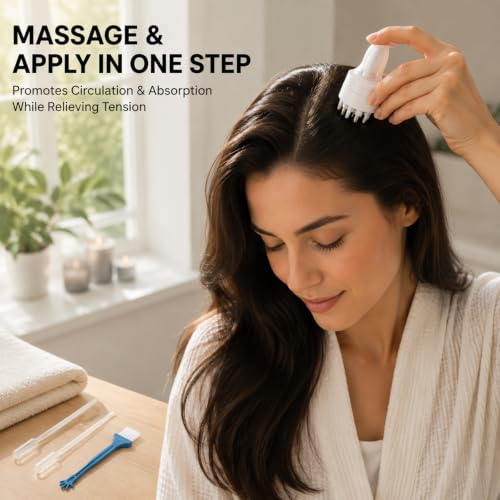Minoxidil Applicator with 6-Prong Comb Bundle, Mess-Free Scalp Spa Kit (5ml Bottle, Droppers & Cleaning Brush)