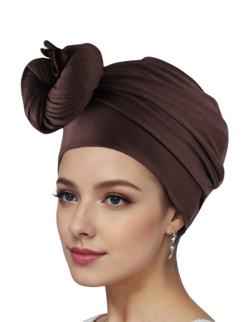 vabovin Headwrap Turban Stretch Jersey Knit Lightweight Long Headscarf Headband Shawl Solid Color (Coffee)