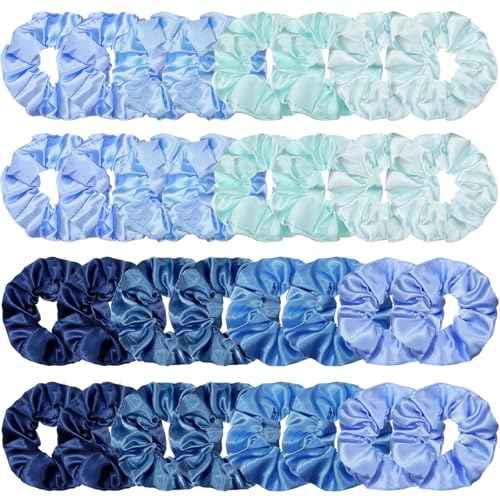 Tatuo 24 Pieces Rainbow Hair Scrunchies Elastic Bands Scrunchy Colorful Hair Ties for Women Girls Gymnastics Birthday Party Favors, Large (Blue Series Color,Satin)