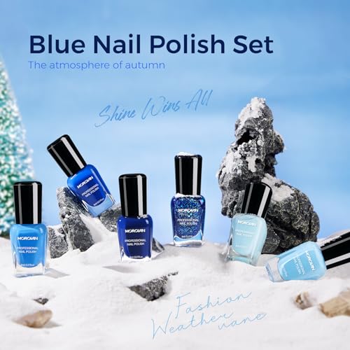 Morovan Glitter Blue Nail Polish Set - Quick Dry & Long Lasting
