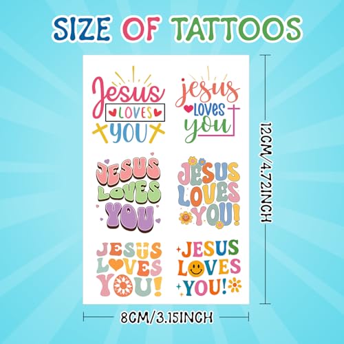 Jesus Loves You Temporary Tattoos - 12 Sheet Christian Party Favors