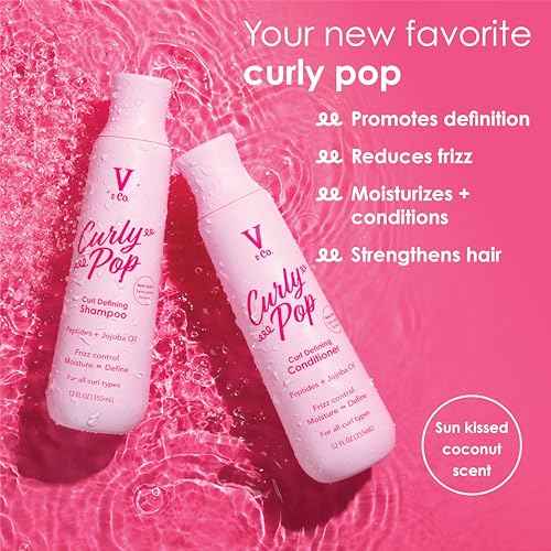 V&Co. Beauty Curly Pop Curl Defining Conditioner ? Sulfate Free & Paraben Free Hydrating Hair Care with Peptides, Amino Acids & Jojoba Oil for Moisture, Frizz Control & Curl Definition ? 12 fl oz