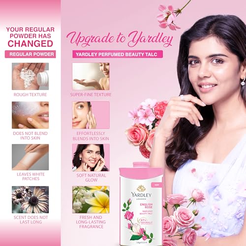 English Rose Perfumed Talcum Powder - Deodorizing Body Powder 100g - Travel Friendly Variation Rose 3.5 Oz