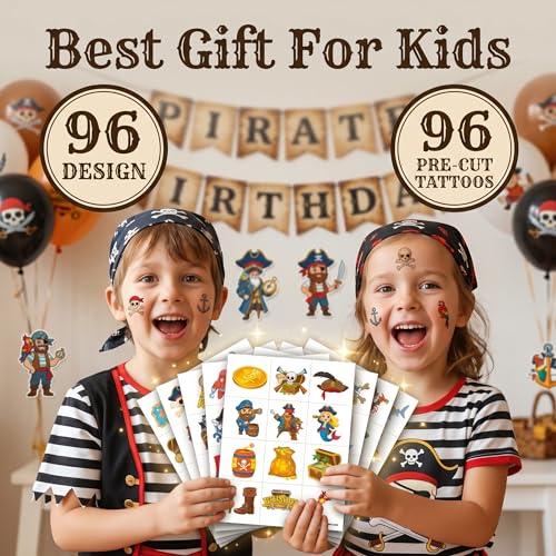 96 Pirate Temporary Tattoos for Kids Pre-Cut Party Favors
