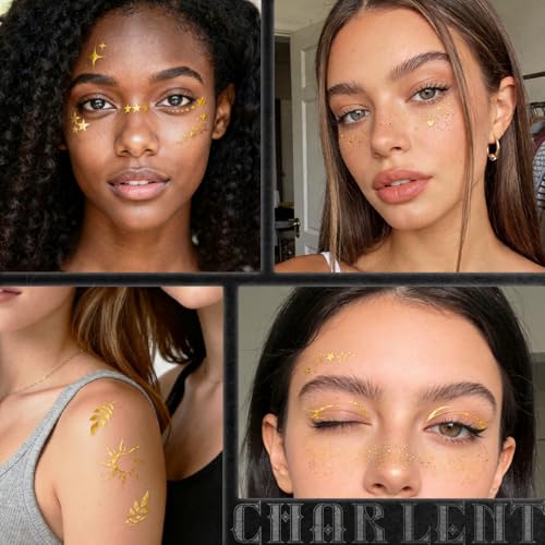 CHARLENT Gold Glitter Freckles Temporary Face Tattoos - 36pcs