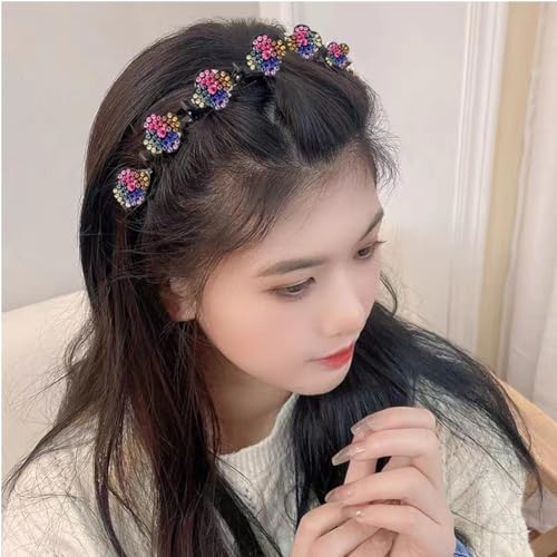 4-Pack Flower Crystal Hair Bands with Clips for Women