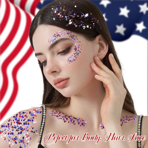 Patriotic Face Glitter Gel Set - Red White Blue Body Gems