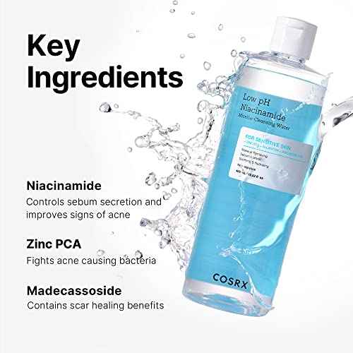 COSRX Low pH Niacinamide Micellar Cleansing Water Daily Mild Facial Cleansing Wash for Sensitive Skin, Sebum control, Korean Skin Care (13.52fl.oz/400ml)