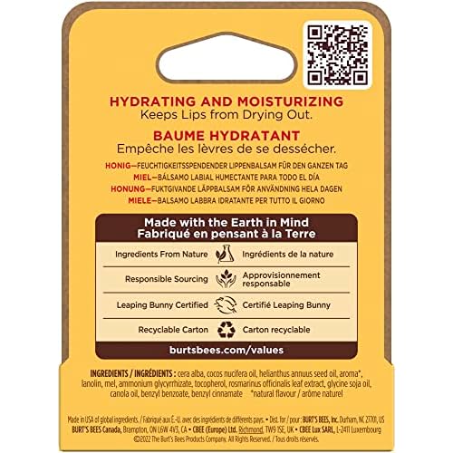 Burt's Bees 100% Natural Moisturizing Lip Balm, Honey with Beeswax - 1 Tube, 0.15 Ounce