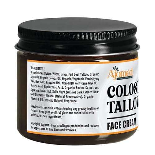 Colostrum & Tallow Face Moisturizer - tallow For Dry skin, Fine Lines & Aging ? Handmade Skincare Tallow balm for rosacea, eczema- Retinol & Hyaluronic Acid Cream, Moisturizer Face Cream Day & Night