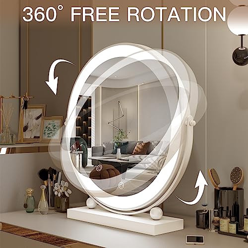 ROLOVE 13 Inch Vanity Mirror with Lights, Round Make Up Mirror with Lighting, LED Mirror Makeup Mirror with Lights for Bedroom Tabletop, Smart Touch Control, 360¡Æ Rotation (White)