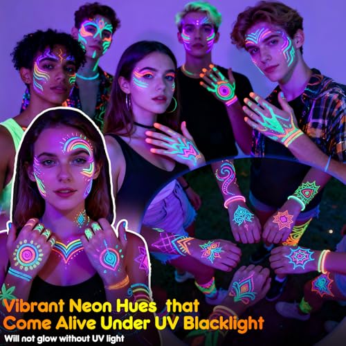 ThEast 16 Color UV Neon Face Paint Markers Glow in Dark Body Paint for Parties