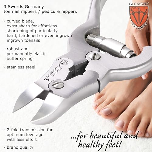 3 Swords Germany ? Big Toe Nail NIPPERS - Extra Strong Toe Nail NIPPERS for Cutting Strong, Thick or ingrown Toe Nails - Stainless Steel Pedicure Tool with Synthetic Leather case
