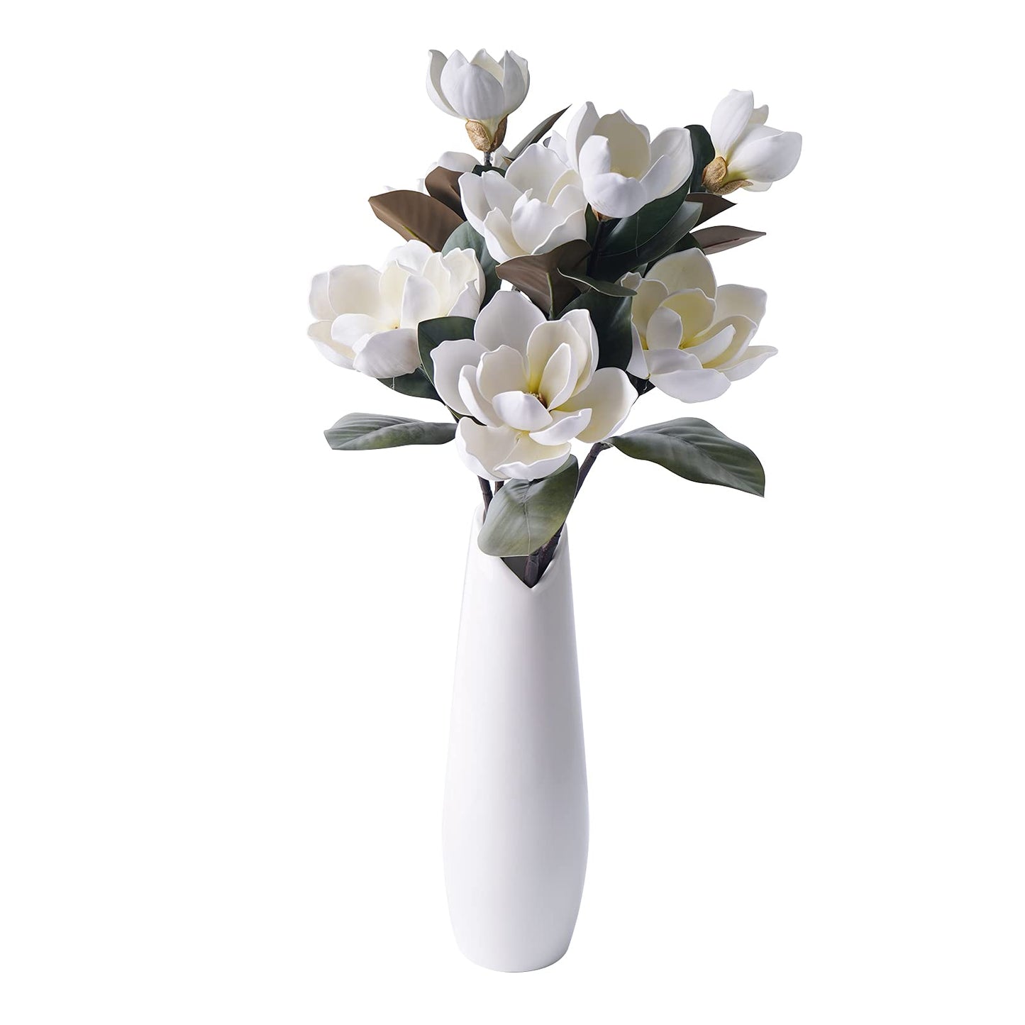 MINYULUA 3Pcs Artificial Magnolia Flowers, 29.5" Long White Magnolia Stem Flower, Faux Wedding Flower Bouquet Vase Floral Arrangement for Table Centerpiece Wedding Holidays Party Home Decor