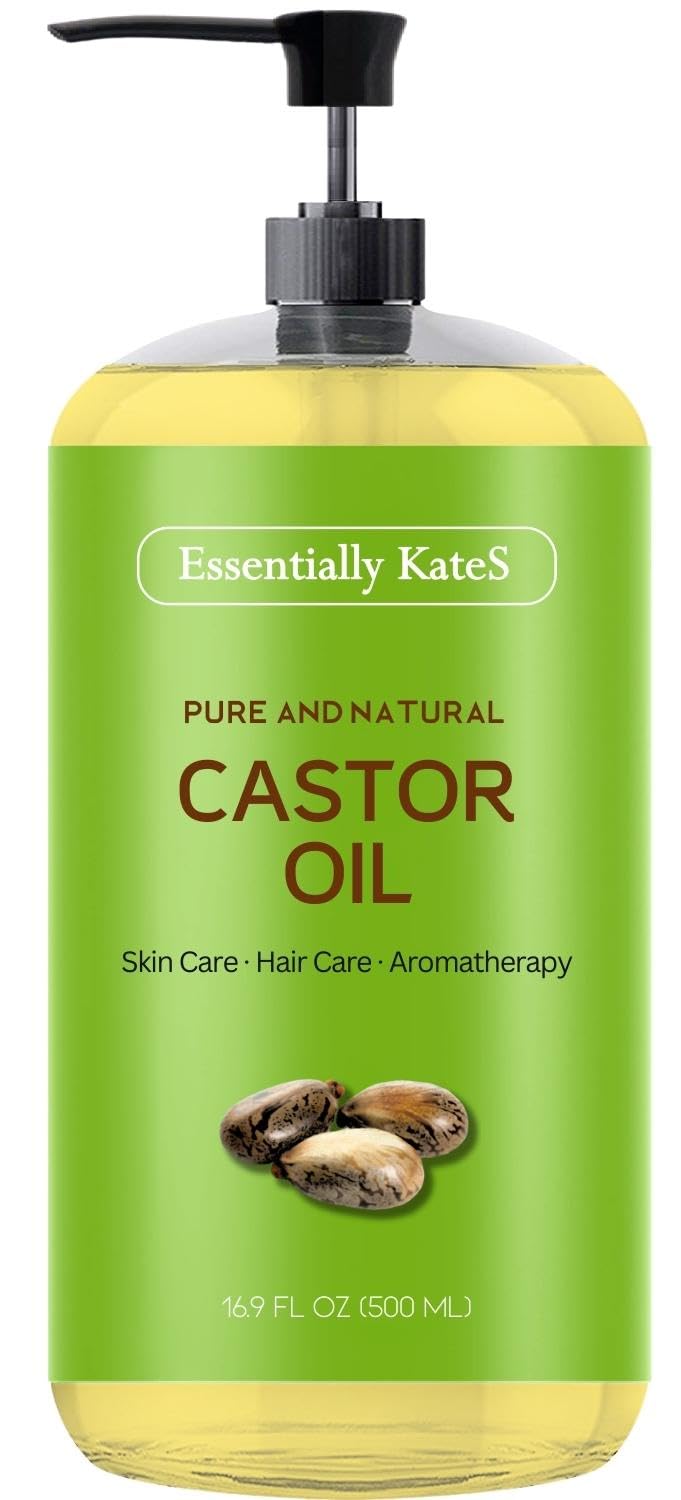 Essentially KateS Castor Oil 16.9 Fl Oz - 100% Pure and Natural, Cold Pressed, and Hexane-Free. Enhance your healthy hair growth, scalp and lashes.